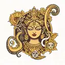 letter E with goddess Durga maa tattoo design idea
