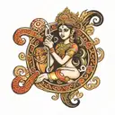 letter E with goddess Durga maa tattoo design idea