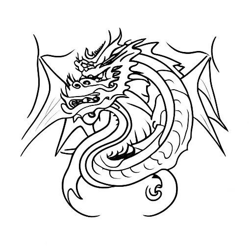 dragon with 3 heads that extends vertically for a long stretch tattoo design idea