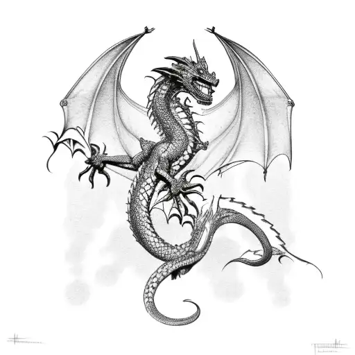 dragon with 3 heads that extends vertically for a long stretch tattoo design idea