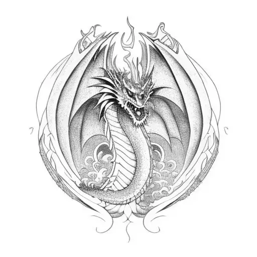 dragon with 3 heads that extends vertically for a long stretch tattoo design idea