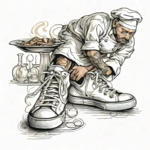 a chef with sneakers on his feet tattoo design idea
