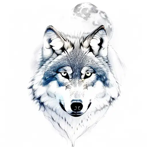 Wolf and full moon tattoo design idea