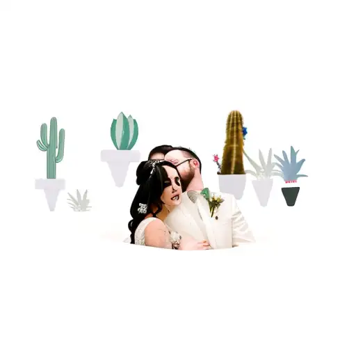 a bride and groom sitting in front of a cactus tattoo design idea