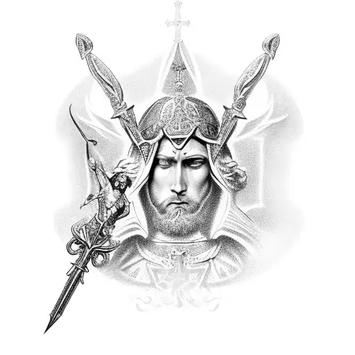 saint Michael and filigree tattoo design idea