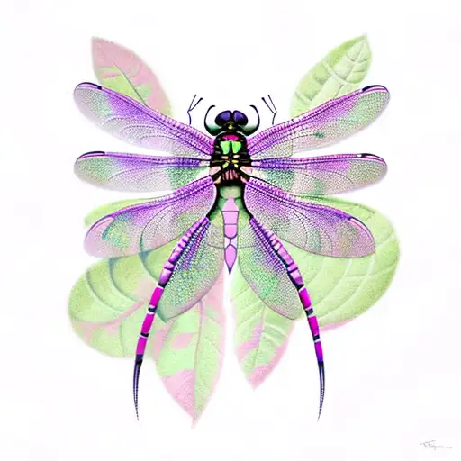 purple and pink dragonfly with locust flowers tattoo design idea
