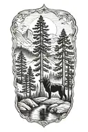 SEQUOIA TREE WATER BLACK LAB MOUTAIN tattoo design idea
