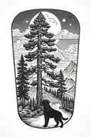 SEQUOIA TREE WATER BLACK LAB MOUTAIN tattoo design idea