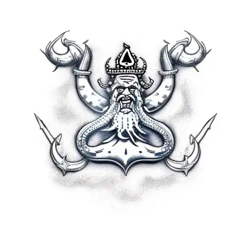 navy ship, king Neptune, kraken  tattoo design idea