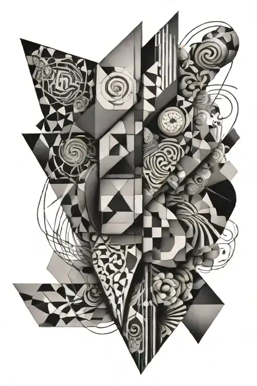 Abstract shape patchwork sleeve tattoo design idea