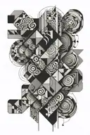 Abstract shape patchwork sleeve tattoo design idea