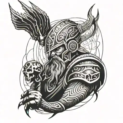 A Viking warrior with futuristic cybernetic enhancements tattoo design idea