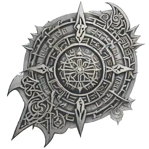 A Stargate portal surrounded by Viking runes and Egyptian hieroglyphics tattoo design idea