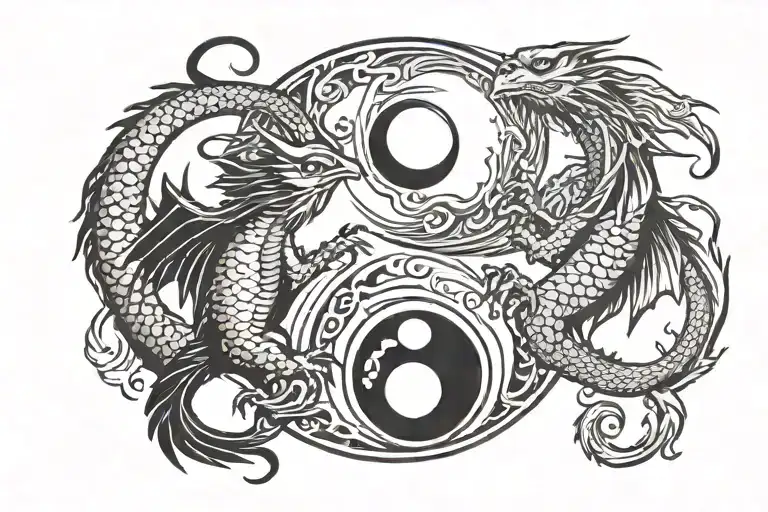 a small bird and dragon in a yin yang symbol tattoo design idea
