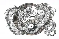 a small bird and dragon in a yin yang symbol tattoo design idea