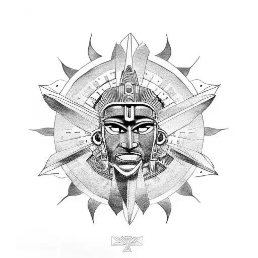 Black and Grey "Warrior With Aztec Sun God" Tattoo Idea - BlackInk AI