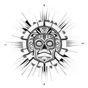 skull with aztec sun god tattoo design idea