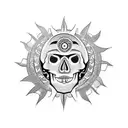skull with aztec sun god tattoo design idea