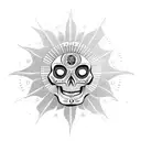 skull with aztec sun god tattoo design idea
