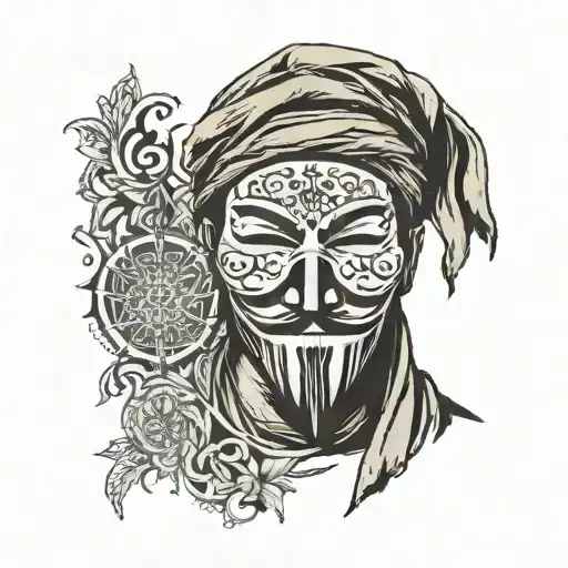 Anonymous maske with baclava, covered face, and the quote "Berxwedan Jiyan e"  tattoo design idea