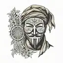 Anonymous maske with baclava, covered face, and the quote "Berxwedan Jiyan e"  tattoo design idea