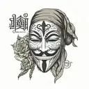 Anonymous maske with baclava, covered face, and the quote "Berxwedan Jiyan e"  tattoo design idea