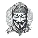 Anonymous maske with baclava, covered face, and the quote "Berxwedan Jiyan e"  tattoo design idea