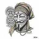 Anonymous maske with baclava, covered face, and the quote "Berxwedan Jiyan e"  tattoo design idea