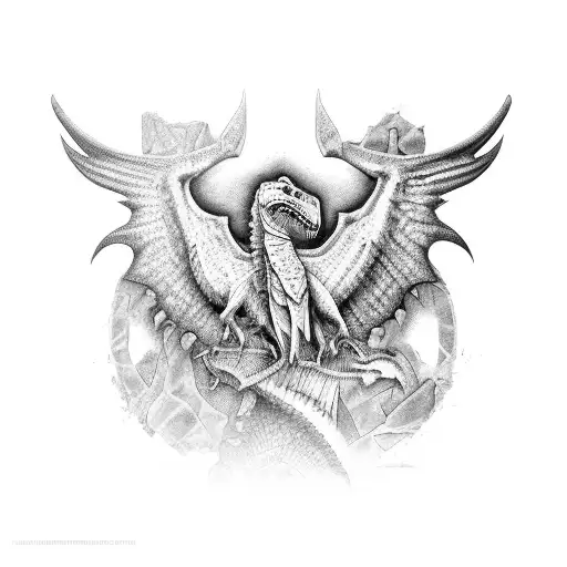 A paralegal holding a scale of justice with dinosaur scales instead of weights tattoo design idea