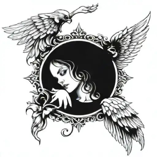An angel in gothic style tattoo design idea