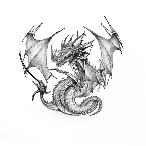 Dragón silueta estilo mafia (tatuaje aplicable en la cabeza tattoo design idea