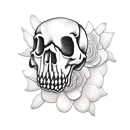 dog skull with flowers  tattoo design idea