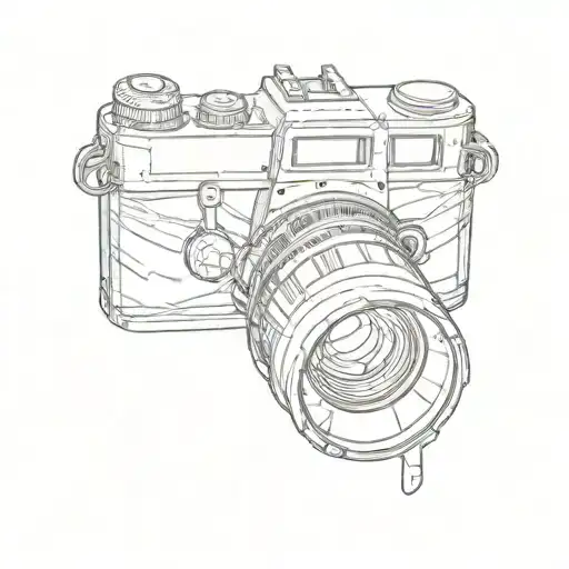 A sketch-style tattoo of a camera lens with intricate details and shading tattoo design idea