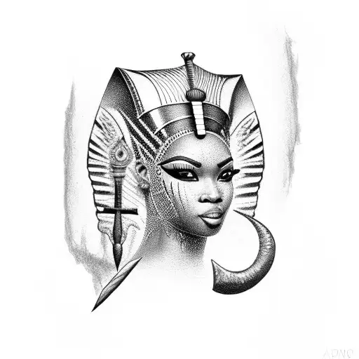Traditional black queen with an Egyptian ankh tattoo design idea