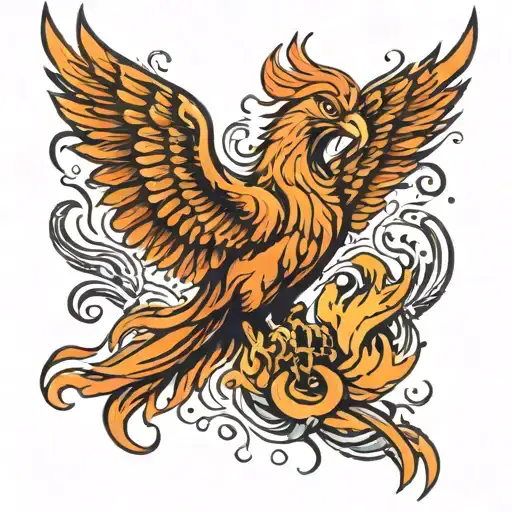 The Phoenix is surrounded by tongues of flame tattoo design idea