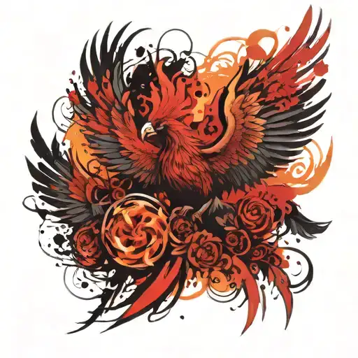 The Phoenix is surrounded by tongues of flame tattoo design idea