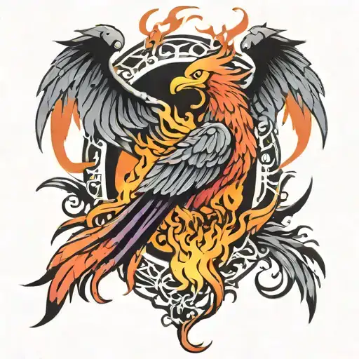 The Phoenix is surrounded by tongues of flame tattoo design idea