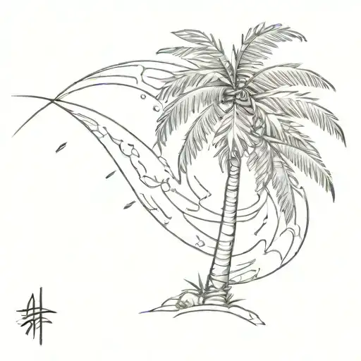palm tree bending in a hurricane tattoo design idea