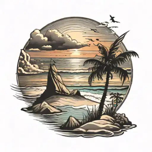 Beach sunset tattoo design idea