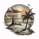 Beach sunset tattoo design idea