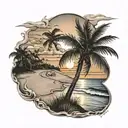 Beach sunset tattoo design idea