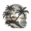 Beach sunset tattoo design idea