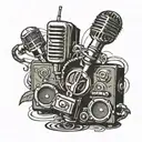 road, microphone, speakers, sound tattoo design idea