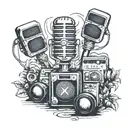 road, microphone, speakers, sound tattoo design idea