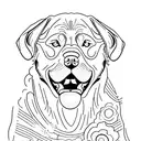 A Rottweiler lying in a bed of white flowers tattoo design idea