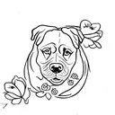 A Rottweiler lying in a bed of white flowers tattoo design idea