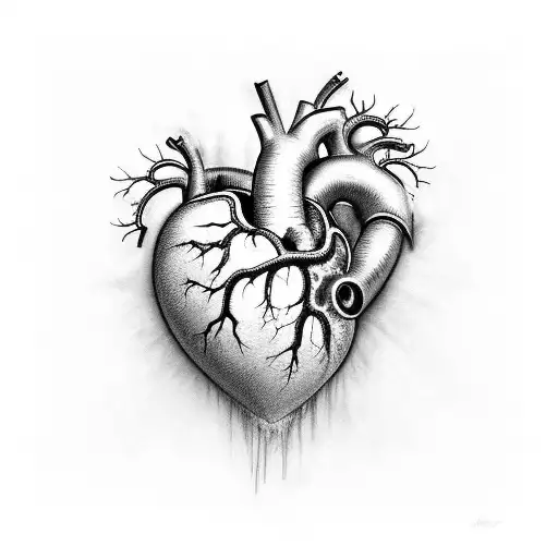 realistic heart, rotting, crawling with worms, in the style of kohek tattoo design idea