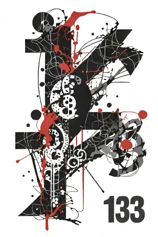Number '13'. Use only black, red and white color  tattoo design idea