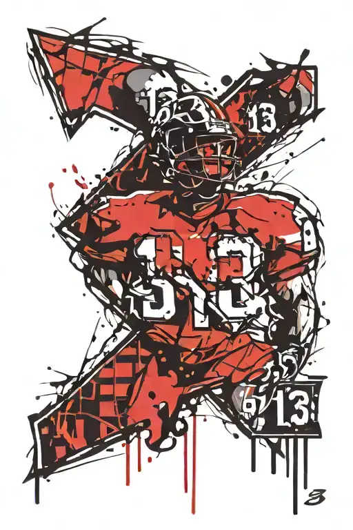 Number '13'. Font of number like on american football player kit . Use only black, red and white color  tattoo design idea