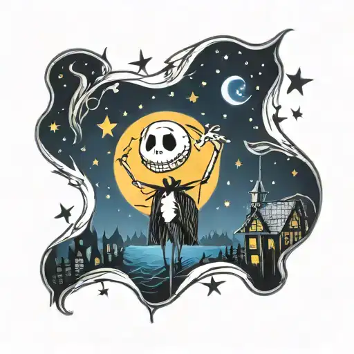 jack from nightmare before Christmas with stary  night by van go as the back drop  tattoo design idea
